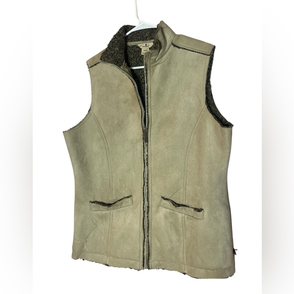 Woolrich Khaki Vest Womens Size Large Zip Jacket Trucker Sherpa Coat
